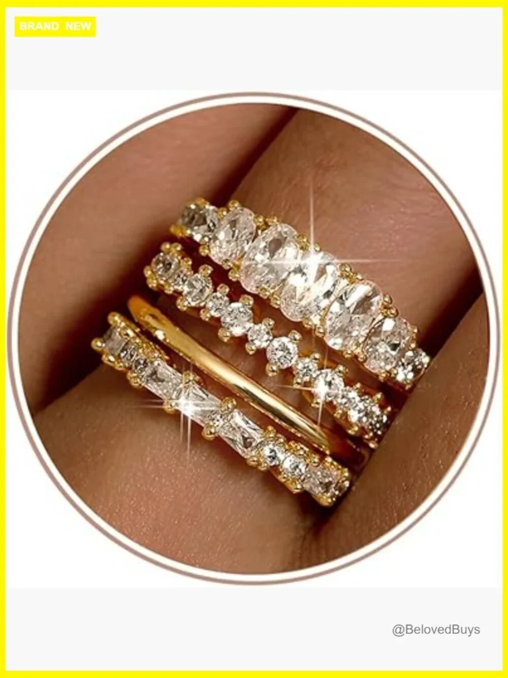 Stackable Rings Set for Women 14K Gold Plated Wedding Band Cubic Zirconia Ring